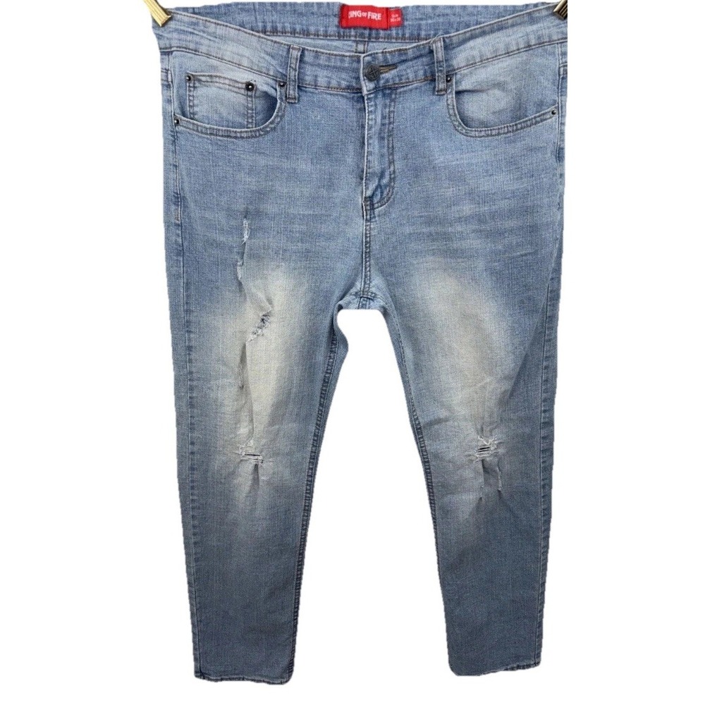 Ring Of Fire Men's Jeans 34x28 Slim Straight Distressed‎ Blue 5 Pkt